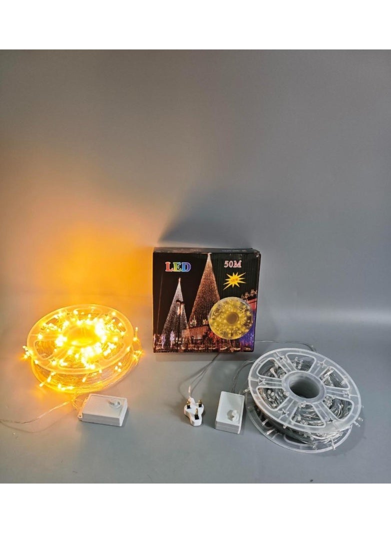 سلسلة أضواء LED بطول 50 مترًا للزينة - سلسلة أضواء خرافية بخمس وظائف (ثابتة، وامضة، ومتموجة) زينة رمضان - Image 1